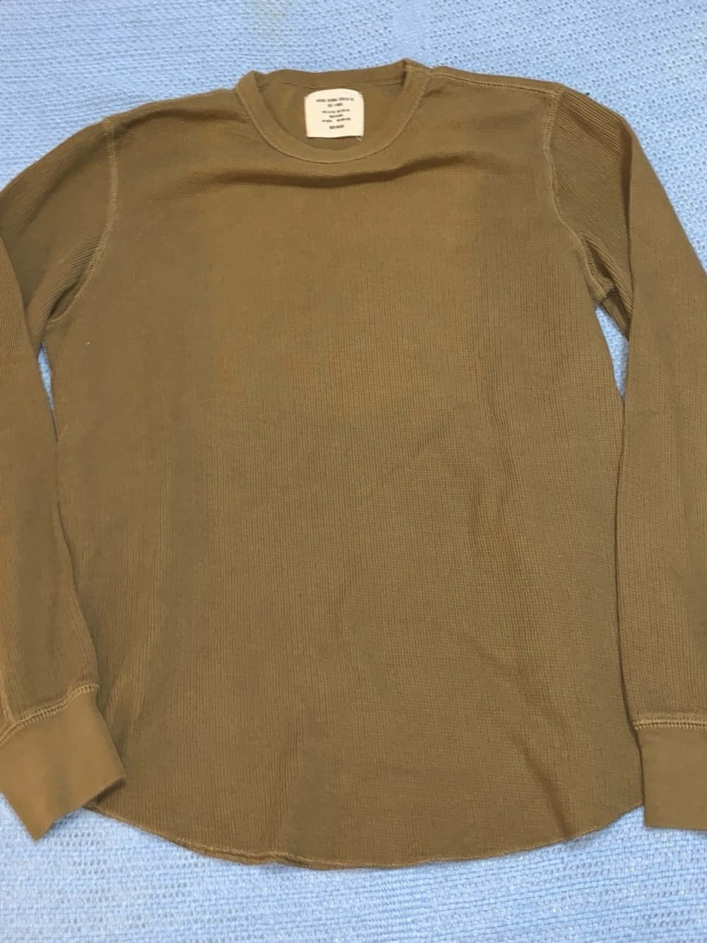 Buck Mason Long Sleeve Waffle Crewneck — Olive Brown